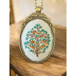 Handmade Pine Tree Embroidery Pendant Necklace